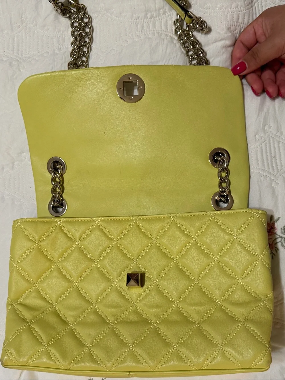 Kate Spade Quilted Shoulder Bag – Frosty Lime, Gold Chain Strap